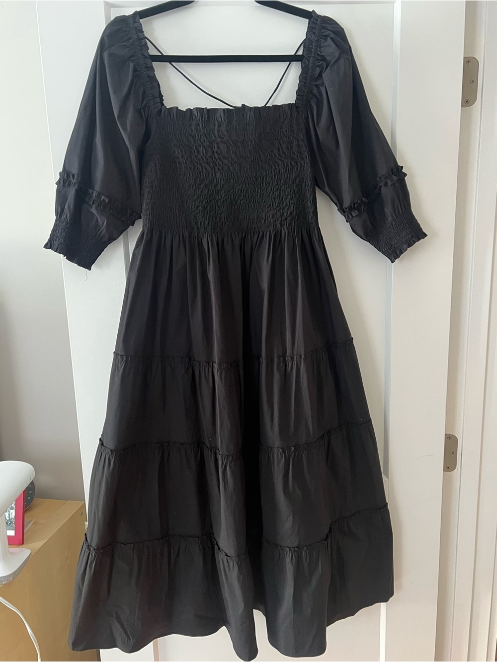 Hill House Nesli Midi Dress in Black Poplin - Picture 6 of 6